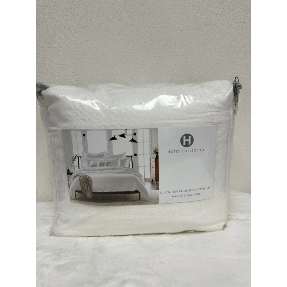 Hotel Collection White Linen/Modal Blend 3-Pc. Full/Queen Duvet Set